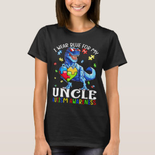I Wear Blue For My Uncle Autism Awareness Dinosaur T-Shirt