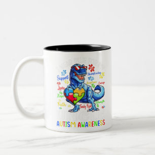 I Wear Blue For My Uncle Autism Awareness Dinosaur Two-Tone Coffee Mug