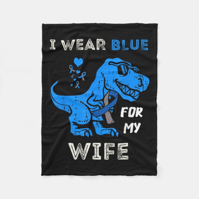 I Wear Blue For My Wife T Rex Dino Diabetes Awaren Fleece Blanket (Front)
