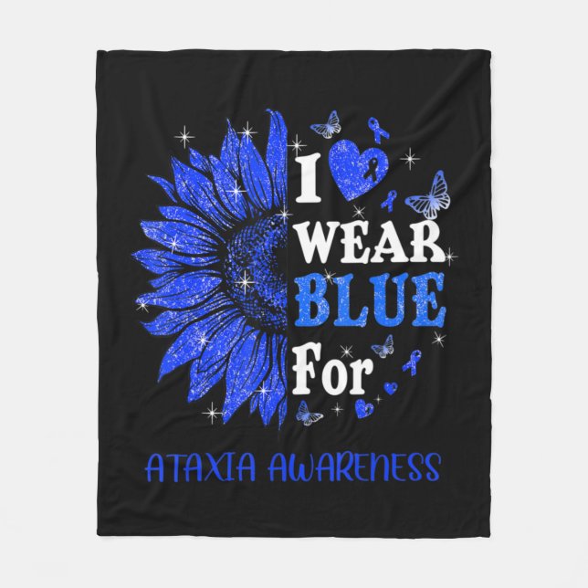 I wear Blue Twinkle Heart Sunflower Ataxia Awarene Fleece Blanket (Front)