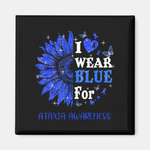 I wear Blue Twinkle Heart Sunflower Ataxia Awarene Magnet