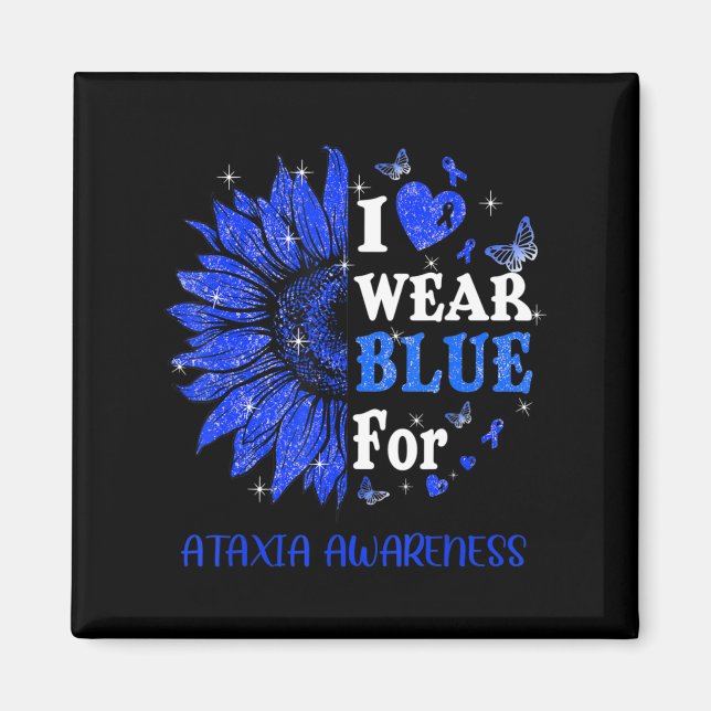 I wear Blue Twinkle Heart Sunflower Ataxia Awarene Magnet (Front)