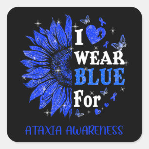 I wear Blue Twinkle Heart Sunflower Ataxia Awarene Square Sticker