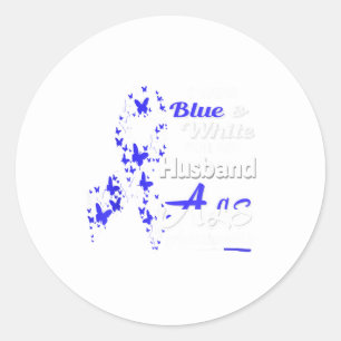 I wear blue white for my husband - als awareness classic round sticker