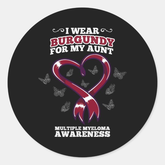 I Wear Burgundy Aunt Multiple Myeloma Awareness Bl Classic Round Sticker (Front)