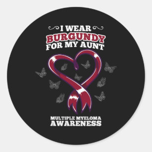 I Wear Burgundy Aunt Multiple Myeloma Awareness Bl Classic Round Sticker