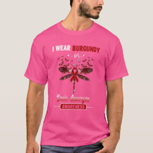 I Wear Burgundy Brain Aneurysm Awareness Dragonfly T-Shirt