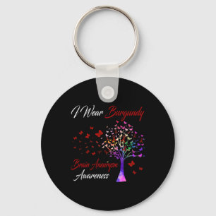 I Wear Burgundy Brain Aneurysm Awareness Tree Ribb Key Ring