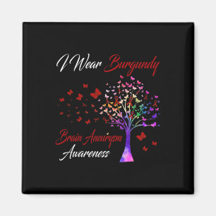 I Wear Burgundy Brain Aneurysm Awareness Tree Ribb Magnet