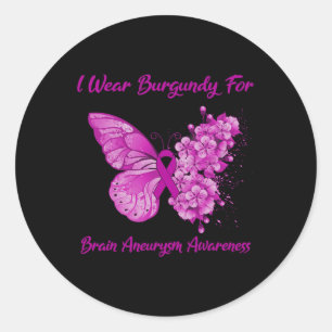 I Wear Burgundy For Brain Aneurysm Awareness Classic Round Sticker