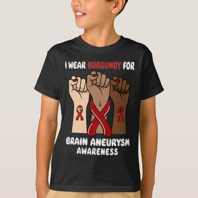 I Wear Burgundy For brain aneurysm Awareness  T-Shirt (Front)