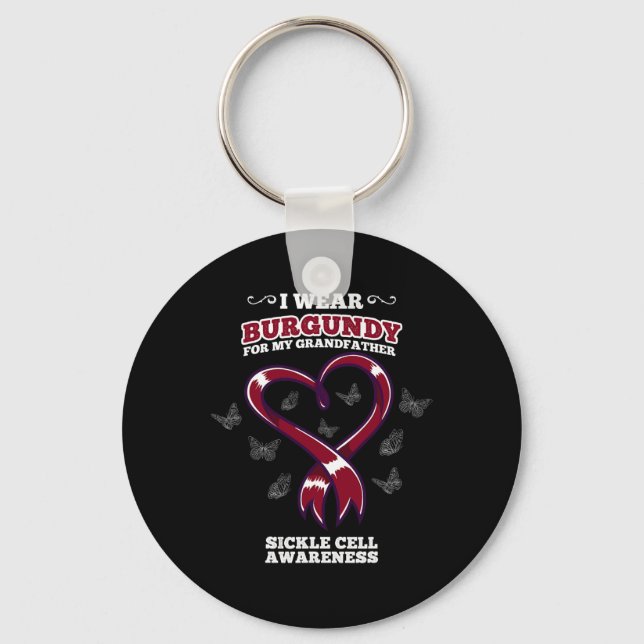 I Wear Burgundy For My Grandfather Sickle Cell Awa Key Ring (Front)