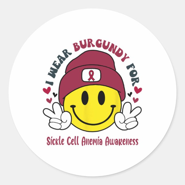 I Wear Burgundy For Sickle Cell Anaemia Awareness  Classic Round Sticker (Front)