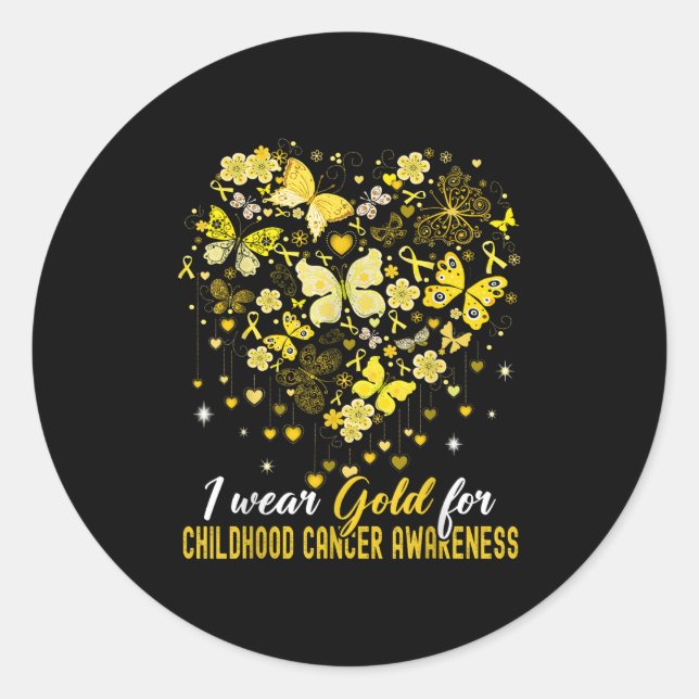 I Wear Gold For Childhood Cancer Awareness Butterf Classic Round Sticker (Front)