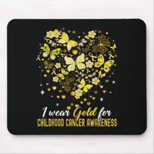 I Wear Gold For Childhood Cancer Awareness Butterf Mouse Mat