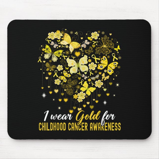 I Wear Gold For Childhood Cancer Awareness Butterf Mouse Mat (Front)