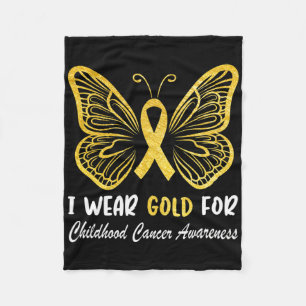 I Wear Gold For Childhood Cancer Awareness Golden Fleece Blanket