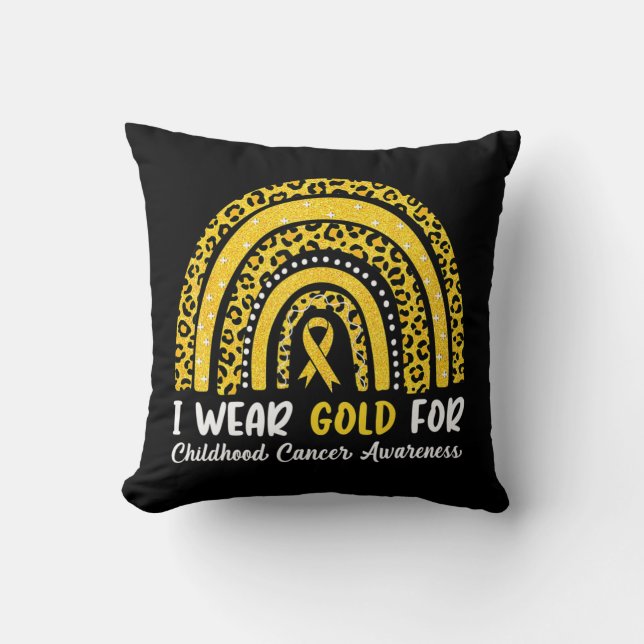 I Wear Gold For Childhood Cancer Awareness Rainbow Cushion (Front)