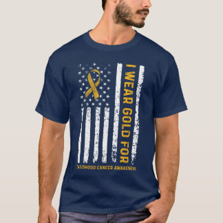 I Wear Gold for Childhood Cancer Awareness Us Flag T-Shirt