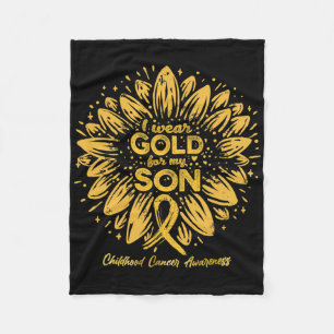 I Wear Gold For My Son - Gold Sunflower Childhood Fleece Blanket