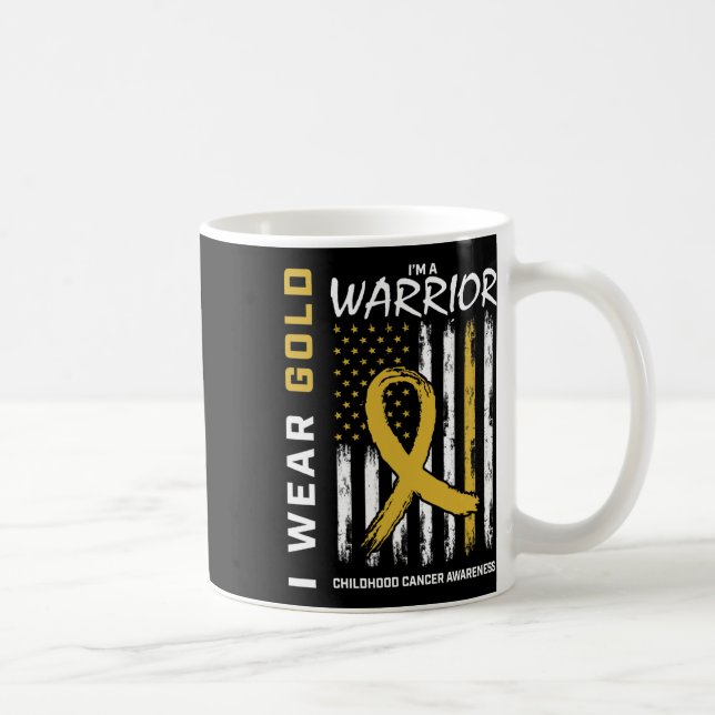 I Wear Gold Warrior Childhood Cancer Awareness Ame Coffee Mug (Right)
