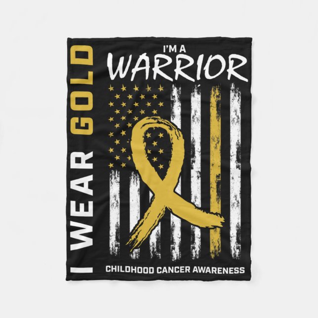 I Wear Gold Warrior Childhood Cancer Awareness Ame Fleece Blanket (Front)
