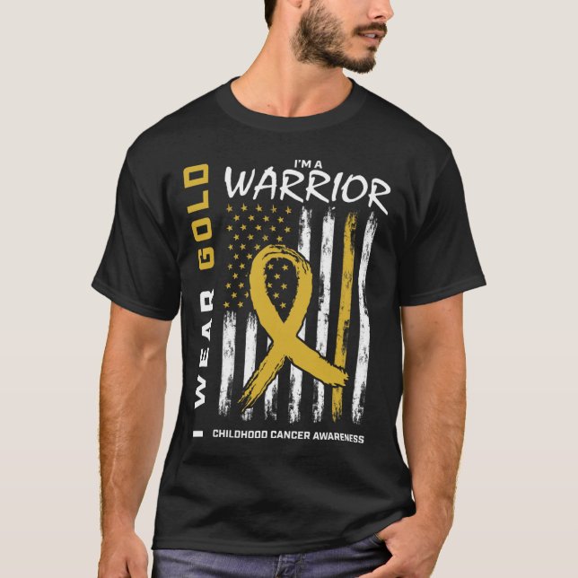 I Wear Gold Warrior Childhood Cancer Awareness Ame T-Shirt (Front)