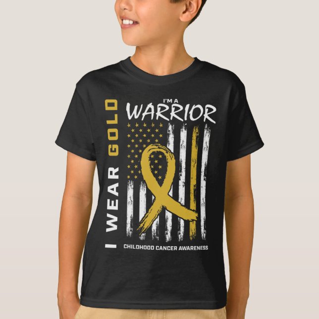 I Wear Gold Warrior Childhood Cancer Awareness Ame T-Shirt (Front)
