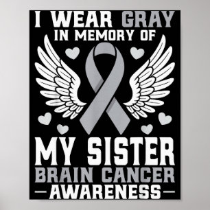 I Wear Gray In Memory Of My Sister Brain Cancer Aw Poster