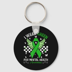 I Wear Green For Mental Health Awareness Butterfly Key Ring