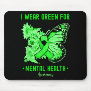I Wear Green for Mental Health Awareness Butterfly Mouse Mat