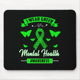 I Wear Green For Mental Health Awareness Ribbon Bu Mouse Mat