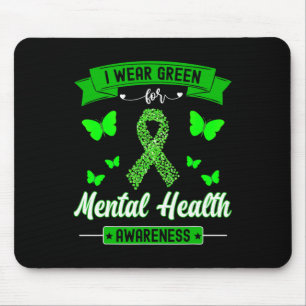 I Wear Green For Mental Health Awareness Ribbon Bu Mouse Mat