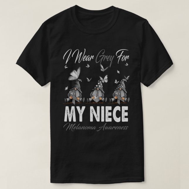 I Wear Grey For MY NIECE Melanoma Awareness Gnomes T-Shirt (Design Front)