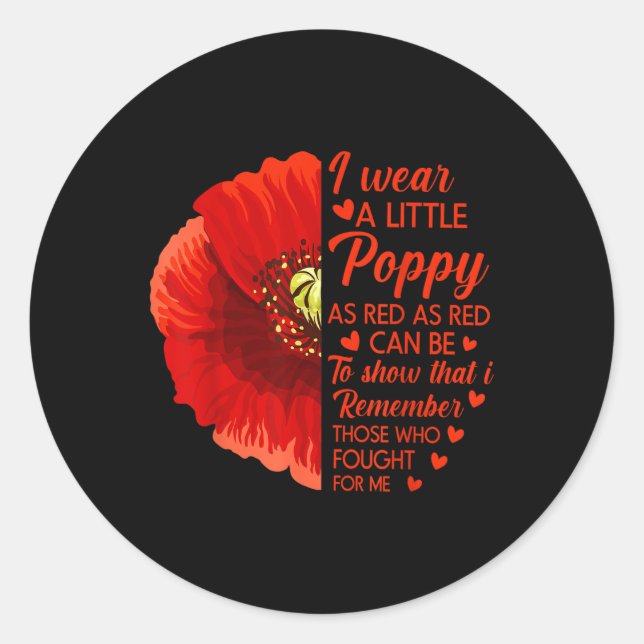I Wear Little Red Poppy Flower Soldier Veteran Classic Round Sticker (Front)