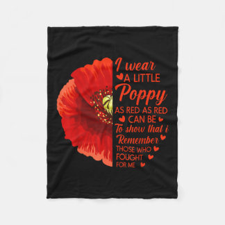 I Wear Little Red Poppy Flower Soldier Veteran Fleece Blanket
