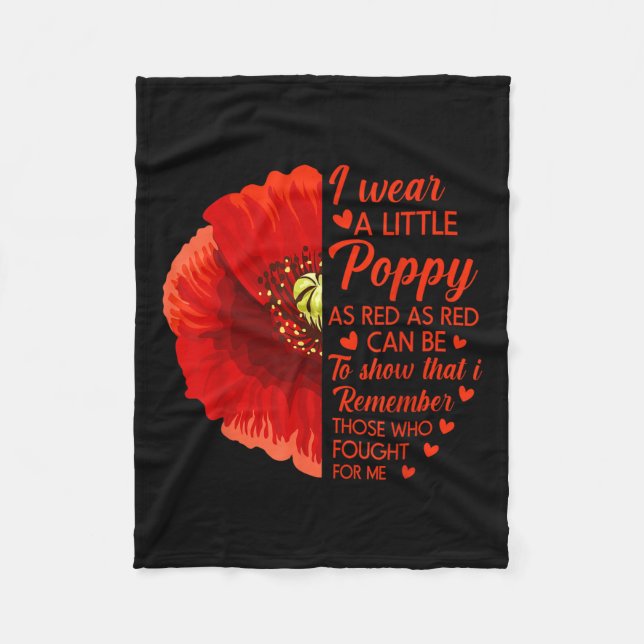 I Wear Little Red Poppy Flower Soldier Veteran Fleece Blanket (Front)