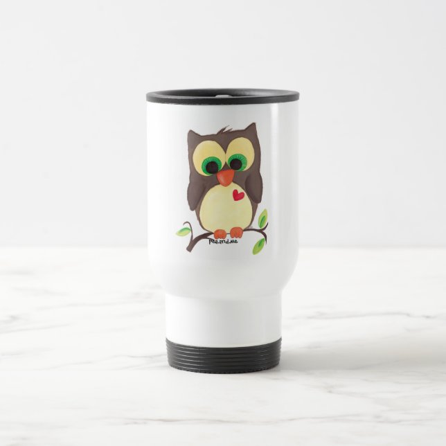 'I wear my heart on my owl' coffee to go cup (Center)