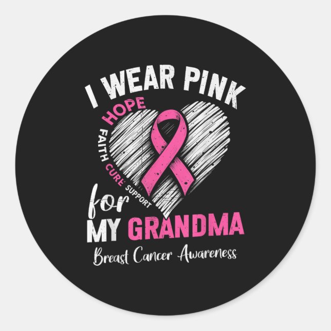 I Wear Nk For My Grandma Heart Breast Cancer Aware Classic Round Sticker (Front)