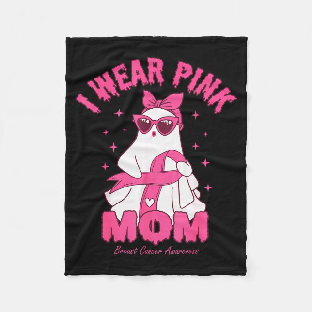 I Wear Nk For My Mom Boo Ghost Breast Cancer Aware Fleece Blanket (Front)