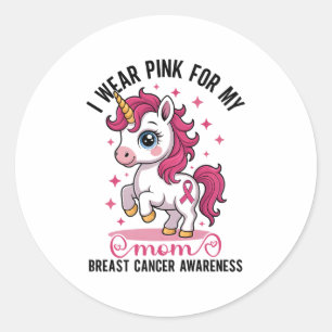 I Wear Nk For My Mom Unicorn Breast Cancer Awarene Classic Round Sticker