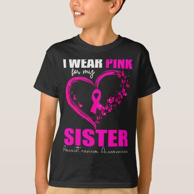 I Wear Nk For My Sister Breast Cancer Heart Ribbon T-Shirt (Front)