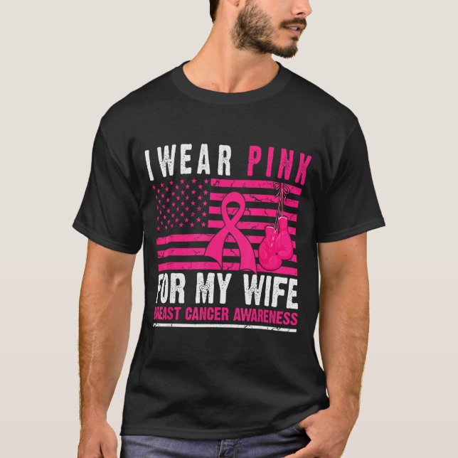 I Wear Nk For My Wife Breast Cancer Husband Cancer T-Shirt (Front)