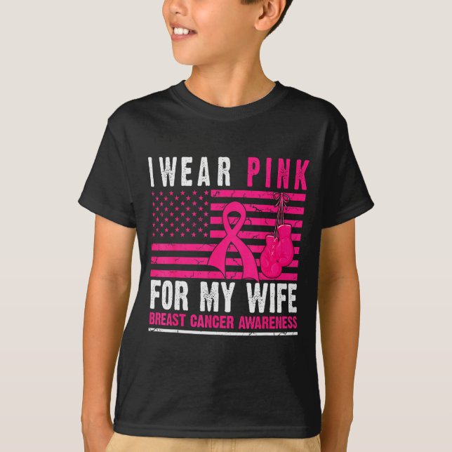 I Wear Nk For My Wife Breast Cancer Husband Cancer T-Shirt (Front)
