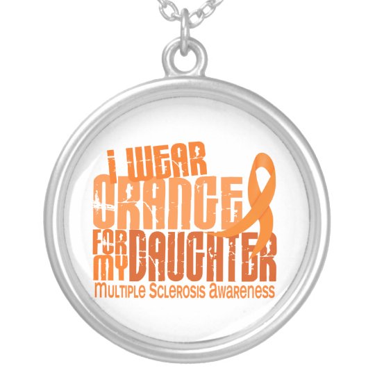 I Wear Orange Daughter 6.4 Multiple Sclerosis MS Silver Plated Necklace
