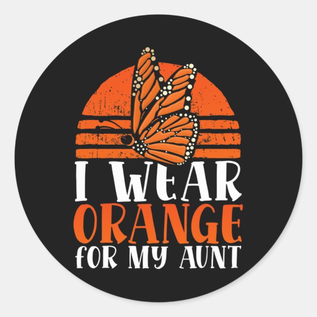 I Wear Orange For My Aunt Captivating Butterfly Ms Classic Round Sticker (Front)