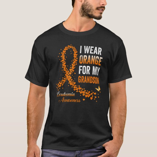 I Wear Orange For My Grandson Leukemia Awareness R T-Shirt (Front)