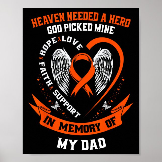I Wear Orange In Memory of my Dad Leukaemia Awaren Poster (Front)