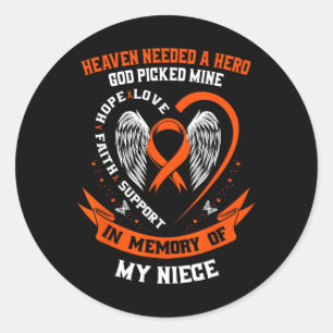 I Wear Orange In Memory of my Niece Leukaemia Awar Classic Round Sticker
