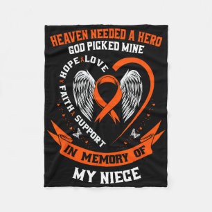I Wear Orange In Memory Of My Niece Leukaemia Awar Fleece Blanket